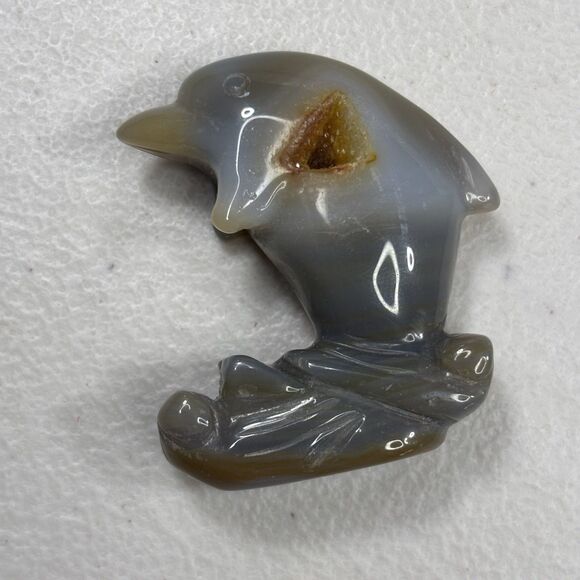Agate Dolphin Carving Druzy Geode Agate Statue Crystal Stone - Picture 3 of 9